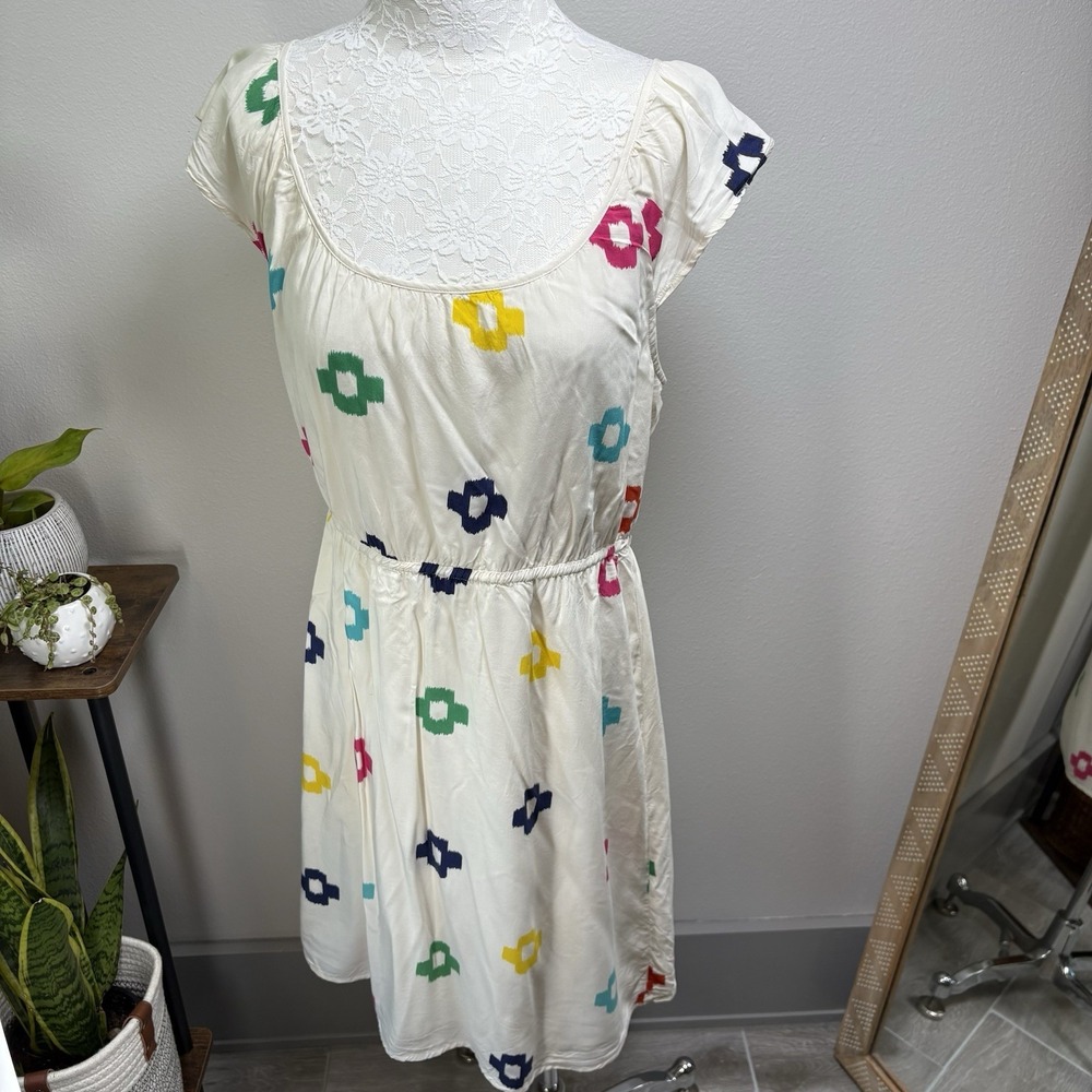 Old Navy Women L White Geometric Dress Boho Summer Rayon